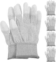 Anti-Static Carbon Fiber PU Coated Fingertip Gloves, Non-Slip Anti-Static Protective Work Gloves for Electronics Assembly and Cleanroom Use, 5 Pairs (Large, 21.6 CM)