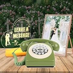 Premium Button Audio Guest Book Telephone for Wedding Party, Green Guest Book Audio Messages Phone with A5 Photo Frame and LED Sign, for Record Messages at Your Special Event (Green)