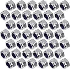 PRETYZOOM 100pcs M5 Nylon Locking Hexagon Nuts 8mm Width Stainless Steel Fastening Nuts for Industrial Machinery and Electronic Lamp Parts