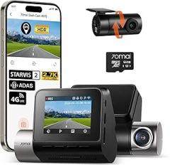 70mai Dash Cam Front and Rear A510,1944P+1080P with STARVIS 2 IMX675 and 64GB Card, Dash Camera for Cars, 4G LTE Support, ADAS, Built-in GPS WiFi, APP Control, HDR, 24H Parking Mode, Loop Recording
