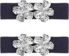 Milisten 2pcs Wide Stretchy Waist Belts for Women, Vintage Elastic Waistband with Chunky Floral Buckle, Fashion Belt for Dresses and Pants, Adjustable Retro Waist Cincher