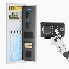 Superday 4-6 in Wall Guns Safes with Electronic Fingerprint Lock, Quick Access Locking Gun Cabinets for Rifles and Shotguns, White Unassembled Gun Safe for Rifles and Pistols with 3 Removable Shelves