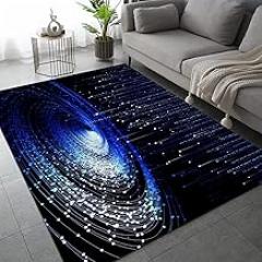 Abstract Electronic Code Area Rug, 2x3ft Black and Blue Optical Illusion Non Slip Noise Reduction Rug, Machine Washable Durable Carpet for Indoor Bedroom Living Room Office Decor Mats