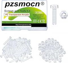 200 Pieces/100 Sets M4*18 mm PC Transparent Plastic Cross-recessed Round Head Screws and Hexagonal Nuts Kit, Corrosion-Resistant, for DIY, Model and Electronic Product Fixation.
