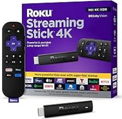 Roku Streaming Stick 4K - HDR & Dolby Vision Roku Streaming Device for TV with Voice Remote & Long-Range Wi-Fi - Free & Live TV