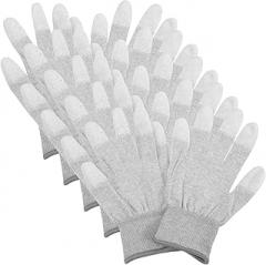 GLEAVI Anti-Static Gloves Carbon Fiber PU Coated Fingertip Protective Gloves for Electronics Industry Precision Work 5 Pairs Large Size 21.6Cm