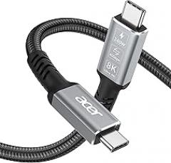Acer USB4 Cable 40Gbps, 8K@60Hz USB-C Video Cable, 240W Fast Charging Thunderbolt 4/3 Braided High Speed Cable Compatible with MacBook, SSD, Docking, iPhone 16 and More (2.3FT)