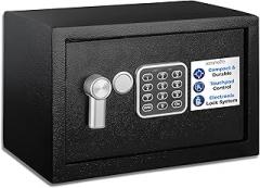 SereneLife Electronic Safe Box | Heavy-Duty 12.2’’ x 7.8’’ Small Lockbox | Digital Keypad Code & 2 Key Override | Compact Money Safe for Cash, Jewelry, Valuables | Wall & Floor Mountable Storage