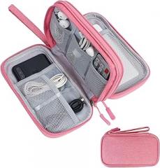 Travel Cable Organizer Pouch Electronic Accessories Carry Case Portable Waterproof Double Layers Storage Bag for Cord, Charger, Phone, Earphone, Pink