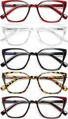 EYEURL Cat Eye Reading Glasses for women - 5 Pack Blue Light Blocking Reading Glasses Ladies +1.50 Fashion Square Frames Magnification with Spring Hinge
