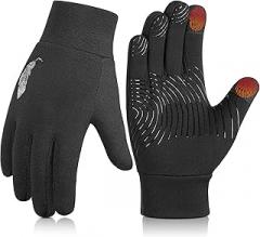 OOPOR Kid Winter Gloves with Grip - Boy Girl Wram Thermal Ski Touch Screen Bike Mittens Black 6-12 Year