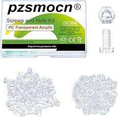 100 Pieces/50 Sets M5*10 mm PC Transparent Plastic Cross-recessed Round Head Screws and Hexagonal Nuts Kit, Corrosion-Resistant, for DIY, Model and Electronic Product Fixation.