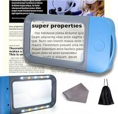 VOCA Magnifying Glass with Light | 3X Large Rectangular Reading Magnifier with 10 LEDs | for Seniors with Low Vision or Macular Degeneration | Ideal for Books, Newspapers & Small Print (Blue)