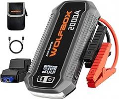 WOLFBOX 2000A Jump Starter, 44.4Wh Battery Jumper Starter Portable with LED Display, 12V Car Battery Jump Starter Pack (7L Gas 6L Diesel Engine) with Booster, LED Light, Jumper Cables (NO Adapter)