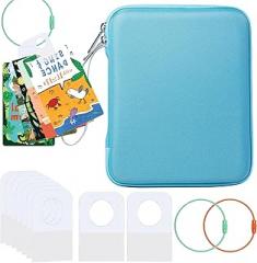 Card Case Holder for Yoto Audio Card with Tabs and Rings - 80 Pockets Yoto Player Cards Organizer Storage 100 Pcs Adhesive Tabs and Keyring Loop (Blue)