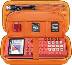 Elonbo Carrying Case for Texas Instruments TI-84 Plus CE/TI-84 Plus/TI-83 Plus CE/TI-83 Plus/Casio fx-9750GIII Color Graphing Calculator, Mesh Pocket Fits Charging Cable Charger Manual, Orange+Orange