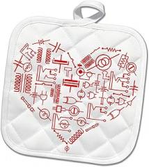 3dRose Red Heart Made of Electronic Circuitry Symbols. Funny Gift for Anyone 8x8 Potholder