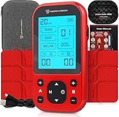 TENS Unit Muscle Stimulator Pro for Back Pain Relief, Shoulder Recovery and Physical Therapy, Electronic EMS Massager Machine with PMS Pulse for Effective Shock Therapy, Red