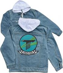 247EMBROIDERY vaq 135 electronic attack squadron embroidered patch hood jean jacket Blue