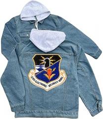 247EMBROIDERY 6910th electronic security wing esw embroidered patch hood jean jacket Blue