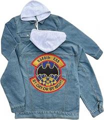 247EMBROIDERY 6988th electronic security squadron embroidered patch hood jean jacket Blue