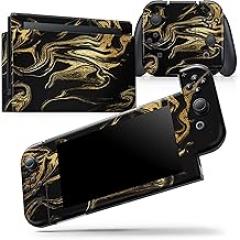 Design Skinz - Compatible with Nintendo Switch Joy-Con Only - Skin Decal Protective Scratch-Resistant Removable Vinyl Wrap Cover - Black & Gold Marble Swirl V7