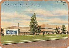 7 x 10 METAL SIGN - Pennsylvania Postcard - New Electronics Plant of the Western Electric, Allenstown, Pa. - Vintage Rusty Look