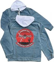 247EMBROIDERY 55th electronic combat group embroidered patch hood jean jacket Blue