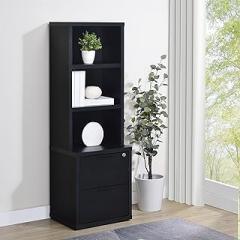 Versatile Black Bookcase 3 Shelves USB Charging Lockable Drawer for Books and Electronics Storage