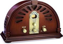 ClearClick Classic Vintage Retro Style AM/FM Radio with Bluetooth - Handmade Wooden Exterior Dark Brown