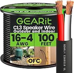 GEARit Outdoor Speaker Wire CL3 Rated, 16 Gauge Speaker Wire, Speaker Cable 100 ft for Outdoor Speakers, Patio, Garden, Backyard Audio, Direct Burial in Ground/in Wall, OFC (Black, 4-Conductors)