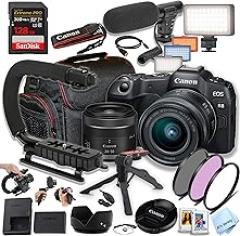 Canon EOS R8 24.2MP Full-Frame CMOS Sensor Mirrorless Camera with 24-50mm Lens, 128GB Extreme Speed Memory, Video Light, Microphone, Filters, U-Grip, Case, Software and More (Vlogger Bundle) (Renewed)