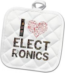 3dRose I Love Electronics Decorative Text Made of Electronics Components 8x8 Potholder