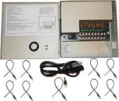 Evertech 8 Channel Port 12V DC 5 Amp Amper with PTC Fuse Distributed Power Supply Box for CCTV DVR Security System and Camera or Cameras with 9 Pcs. Male Power Jack