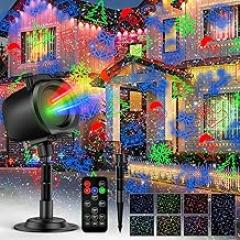 Christmas Projector Lights Outdoor with 4 Festival Themes, 3 Color Firefly Light Show with Remote Control and Timer, Waterproof Holiday Light Projector Outdoor, Projection Lights for House Tree Decor