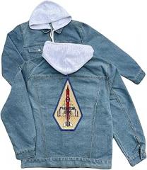 247EMBROIDERY phantom ewo embroidered patch hood jean jacket electronic weapons officer Blue