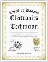Certified Badass Electronics Technician Diploma| Funny Personalized Career Gag Gift Idea Novelty Award Certificate