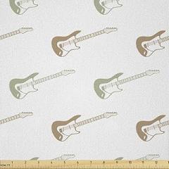 Ambesonne Music Fabric by The Yard, Diagonally Designed Electronic Guitar Silhouettes on a Plain Background, Microfiber Fabric for Arts and Crafts Textiles & Decor, 2 Yards, Camel White and Green