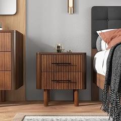 Nightstand Bedside Table Mid Century Walnut Solid Wood 2 Drawers Dresser Drawer Organizer for Bedroom Storage Books Electronics 23in H 21x15in