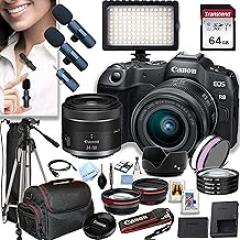 Canon EOS R8 24.2MP Full-Frame CMOS Sensor Mirrorless Camera with 24-50mm Lens + 64GB Memory,Wireless Lavalier Microphones, 126 LED Light, Filters,Case, Tripod, and More (34pc Bundle) (Renewed)