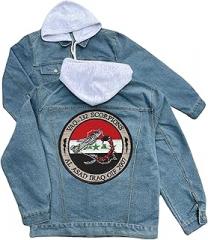 247EMBROIDERY vaq 132 electronic attack squadron embroidered patch hood jean jacket Blue