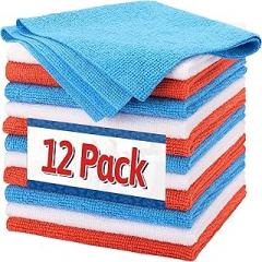 FIXSMITH Microfiber Cleaning Cloth, Pack of 12, Shop Towels Bulk, Microfiber Towels for Cars, Lint Free, Scratch-Free Cleaning Cloths, Cleaning Rags for Housekeeping, 11.5 x 11.5 inch