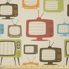 Ambesonne Vintage Fabric by The Yard, Old Televisions Pattern in Retro Colors Antenna Electronics Entertainment Nostalgic, Stretch Knit Fabric for Clothing Sewing and Arts Crafts, 2 Yards, Multicolor