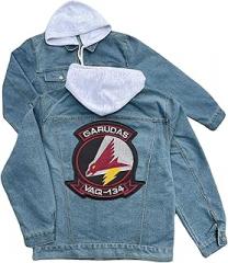 247EMBROIDERY vaq 134 garudas electronic attack squadron embroidered patch hood jean jacket Blue