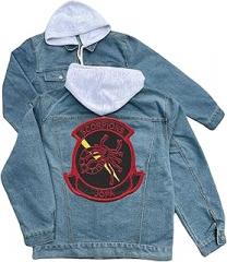 247EMBROIDERY vaq 132 electronic attack squadron small embroidered patch hood jean jacket Blue