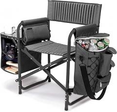 PICNIC TIME Fusion Camping Chair with Side Table and Soft Cooler, Outdoor Foldable Padded Camping Chairs with Cup Holder for Lawn, Beach, & Sports Use for Adults, (Dark Gray Black Accents)