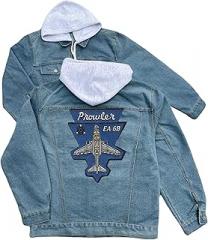 247EMBROIDERY vaq 139 electronic attack squadron embroidered patch hood jean jacket ea 6b prowler Blue