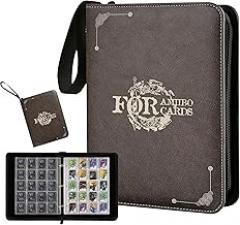 iofeiwak Mini Amiibo Card Display Album, Brown, 0.82x1.22 inch, Faux Leather, Waterproof, 20 Sleeves Included