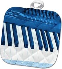 8x8 Potholder - Image of Blue Photo of Electronic Keyboard Lens Art by Florene - Blue Everywhere
