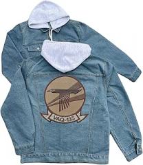247EMBROIDERY vaq 135 electronic attack squadron desert embroidered patch hood jean jacket Blue